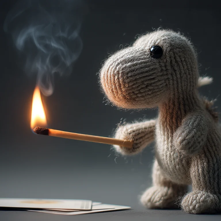 Schwarzer Humor für Erwachsene Dino mit Streichholz